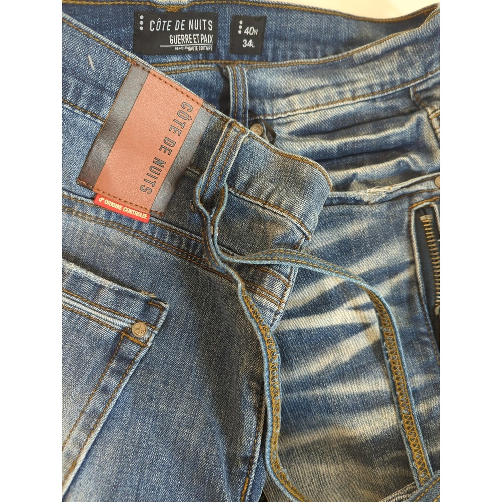 New Cote De Nuits Jeans Men 40/34 Guerre et Paix Distressed Pleated Moto Rib